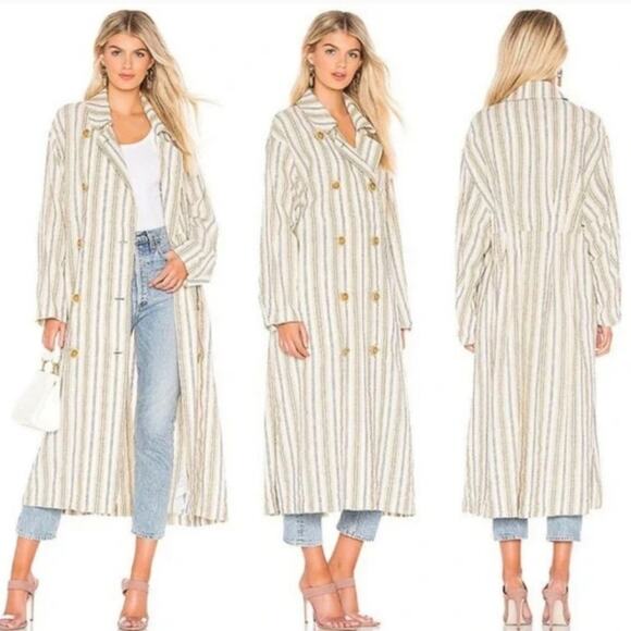 Free People Jackets & Blazers - Free People $198 Striped XS Retro Boho Long Trench Coat